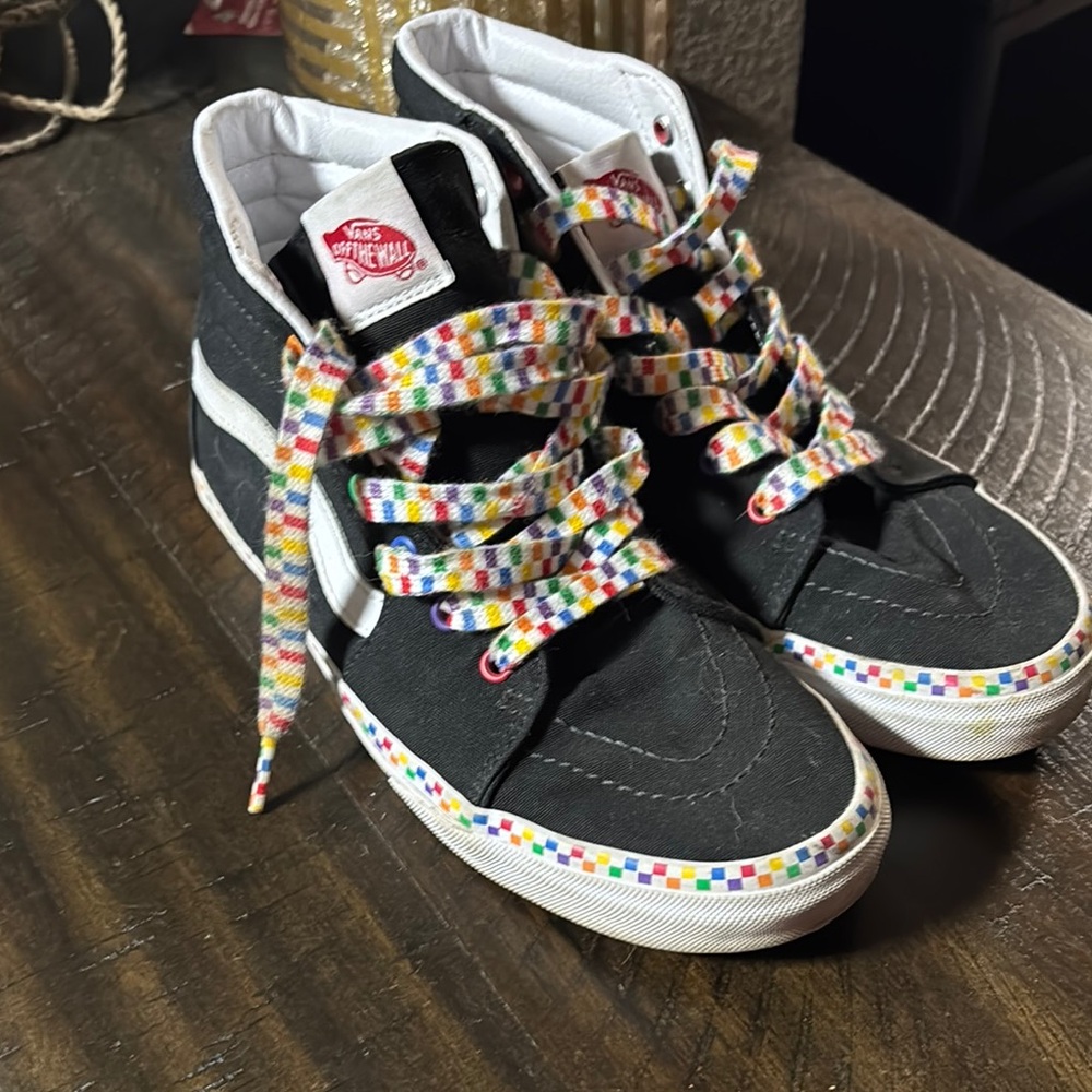 Vans Juniors size 38.5 Women  High-Top Sneakers - Black with Multicolor Accents